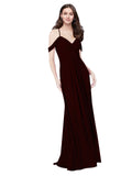 RightBrides Ursula Burgundy Gold A-Line Sweetheart V-Neck Sleeveless Long Bridesmaid Dress