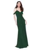 RightBrides Ursula Dark Green A-Line Sweetheart V-Neck Sleeveless Long Bridesmaid Dress