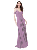 RightBrides Ursula Dark Lavender A-Line Sweetheart V-Neck Sleeveless Long Bridesmaid Dress