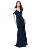 RightBrides Ursula Dark Navy A-Line Sweetheart V-Neck Sleeveless Long Bridesmaid Dress