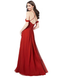 RightBrides Ursula Dark Red A-Line Sweetheart V-Neck Sleeveless Long Bridesmaid Dress