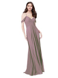 RightBrides Ursula Dusty Rose A-Line Sweetheart V-Neck Sleeveless Long Bridesmaid Dress