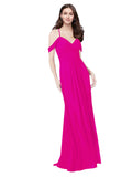 RightBrides Ursula Fuchsia A-Line Sweetheart V-Neck Sleeveless Long Bridesmaid Dress