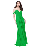 RightBrides Ursula Green A-Line Sweetheart V-Neck Sleeveless Long Bridesmaid Dress