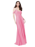 RightBrides Ursula Hot Pink A-Line Sweetheart V-Neck Sleeveless Long Bridesmaid Dress