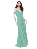 RightBrides Ursula Jade A-Line Sweetheart V-Neck Sleeveless Long Bridesmaid Dress