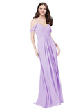 RightBrides Ursula Lilac A-Line Sweetheart V-Neck Sleeveless Long Bridesmaid Dress