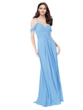 RightBrides Ursula Periwinkle A-Line Sweetheart V-Neck Sleeveless Long Bridesmaid Dress