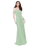 RightBrides Ursula Sage A-Line Sweetheart V-Neck Sleeveless Long Bridesmaid Dress