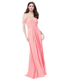 RightBrides Ursula Salmon A-Line Sweetheart V-Neck Sleeveless Long Bridesmaid Dress