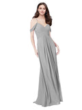 RightBrides Ursula Silver A-Line Sweetheart V-Neck Sleeveless Long Bridesmaid Dress