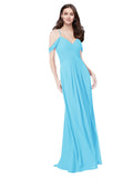 RightBrides Ursula Sky Blue A-Line Sweetheart V-Neck Sleeveless Long Bridesmaid Dress