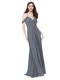 RightBrides Ursula Slate Grey A-Line Sweetheart V-Neck Sleeveless Long Bridesmaid Dress