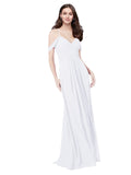 RightBrides Ursula White A-Line Sweetheart V-Neck Sleeveless Long Bridesmaid Dress