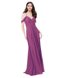 RightBrides Ursula Wild Berry A-Line Sweetheart V-Neck Sleeveless Long Bridesmaid Dress