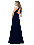 RightBrides Themi Dark Navy A-Line High Neck Jewel Sleeveless Long Bridesmaid Dress with Keyhole Back