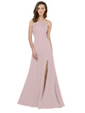 RightBrides Themi Primrose A-Line High Neck Jewel Sleeveless Long Bridesmaid Dress with Keyhole Back