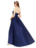 RightBrides Merry Dark Navy A-Line Strapless Long Satin Bridesmaid Dress