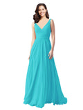 Long A-Line V-Neck Sleeveless Aqua Chiffon Bridesmaid Dress Bernice