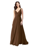 Long A-Line V-Neck Sleeveless Brown Chiffon Bridesmaid Dress Bernice