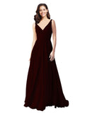 Long A-Line V-Neck Sleeveless Burgundy Gold Chiffon Bridesmaid Dress Bernice