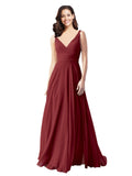 Long A-Line V-Neck Sleeveless Burgundy Chiffon Bridesmaid Dress Bernice