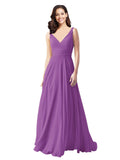 Long A-Line V-Neck Sleeveless Dahlia Chiffon Bridesmaid Dress Bernice