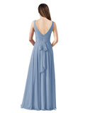 Long A-Line V-Neck Sleeveless Dusty Blue Chiffon Bridesmaid Dress Bernice