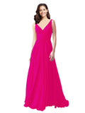 Long A-Line V-Neck Sleeveless Fuchsia Chiffon Bridesmaid Dress Bernice