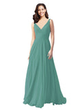 Long A-Line V-Neck Sleeveless Icelandic Silver Chiffon Bridesmaid Dress Bernice