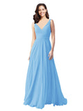 Long A-Line V-Neck Sleeveless Periwinkle Chiffon Bridesmaid Dress Bernice