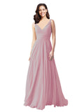 Long A-Line V-Neck Sleeveless Primrose Chiffon Bridesmaid Dress Bernice