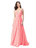 Long A-Line V-Neck Sleeveless Salmon Chiffon Bridesmaid Dress Bernice