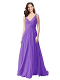 Long A-Line V-Neck Sleeveless Tahiti Chiffon Bridesmaid Dress Bernice