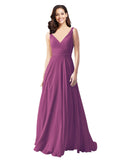 Long A-Line V-Neck Sleeveless Wild Berry Chiffon Bridesmaid Dress Bernice