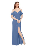 Long A-Line Off the Shoulder, Sweetheart, Cold Shoulder Sleeveless Windsor Blue  Bridesmaid Dress Augusta