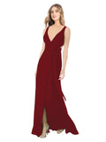 Burgundy A-Line V-Neck Sleeveless Long Bridesmaid Dress Petra