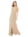 Champagne A-Line V-Neck Sleeveless Long Bridesmaid Dress Petra