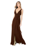 Chocolate A-Line V-Neck Sleeveless Long Bridesmaid Dress Petra