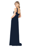 Dark Navy A-Line V-Neck Sleeveless Long Bridesmaid Dress Petra