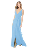 Periwinkle A-Line V-Neck Sleeveless Long Bridesmaid Dress Petra