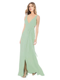 Sage A-Line V-Neck Sleeveless Long Bridesmaid Dress Petra