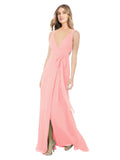 Salmon A-Line V-Neck Sleeveless Long Bridesmaid Dress Petra