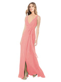 Watermelon A-Line V-Neck Sleeveless Long Bridesmaid Dress Petra