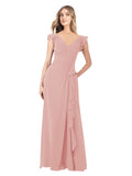 Bliss A-Line V-Neck Cap Sleeves Long Bridesmaid Dress Taryn