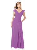 Dahlia A-Line V-Neck Cap Sleeves Long Bridesmaid Dress Taryn