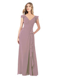 Dusty Rose A-Line V-Neck Cap Sleeves Long Bridesmaid Dress Taryn