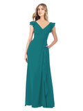 Hunter A-Line V-Neck Cap Sleeves Long Bridesmaid Dress Taryn