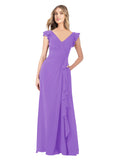 Tahiti A-Line V-Neck Cap Sleeves Long Bridesmaid Dress Taryn