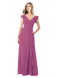 Wild Berry A-Line V-Neck Cap Sleeves Long Bridesmaid Dress Taryn